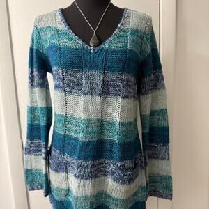 Blue and white striped sweater